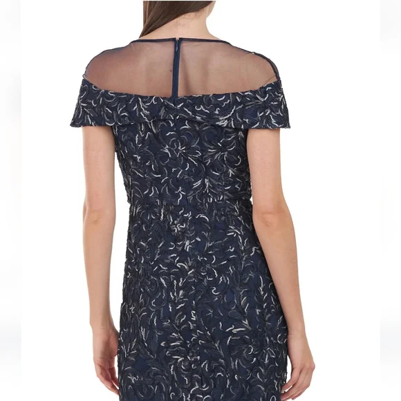 JS Collections Illusion Mesh Off-the-Shoulder Short Sleeve Gown - Picture 3 of 9